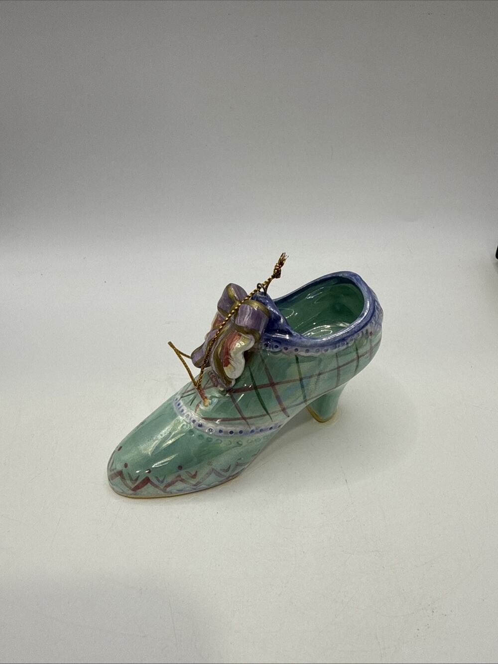 Vintage Shoooz Porcelain High Heel Shoe Ornament Hand Painted 3.5” *